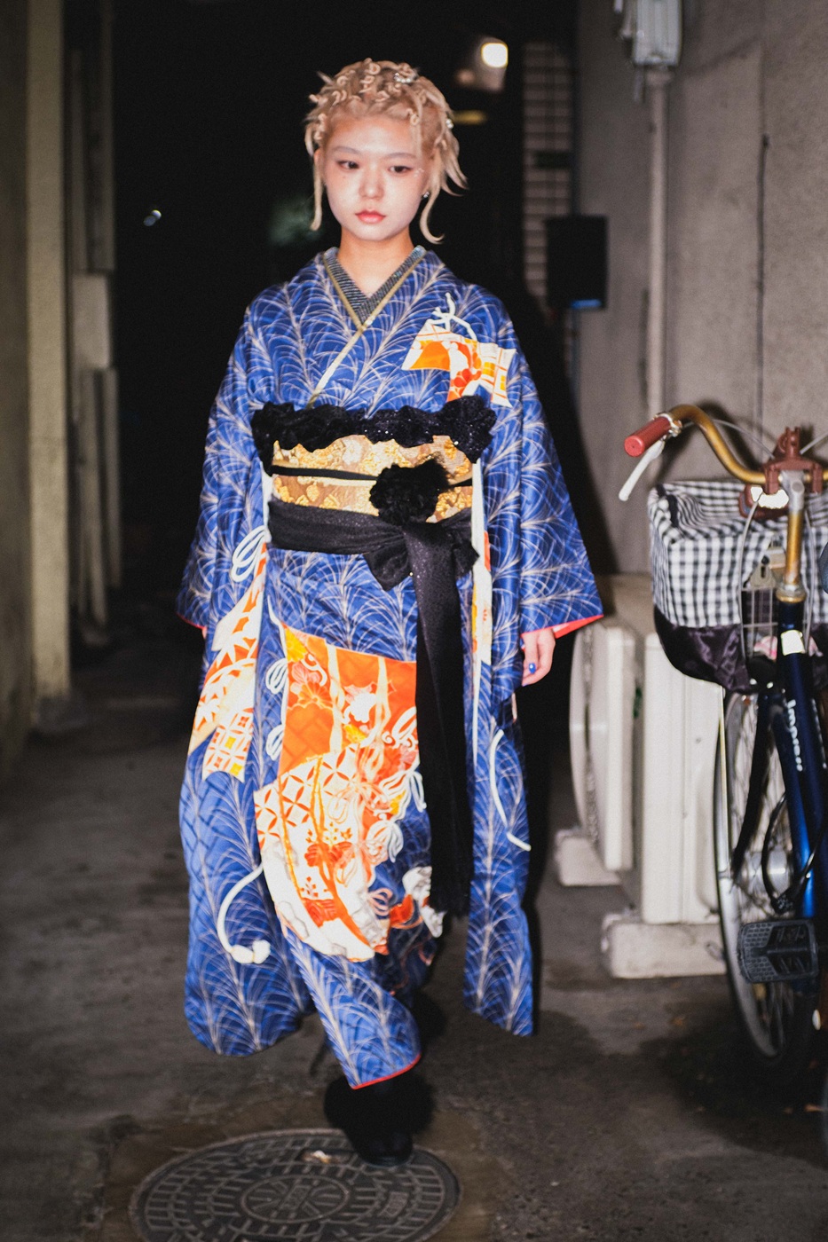 夜の街での着物撮影